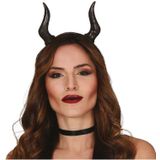 Horror haarband/diadeem met duivel/heksen hoorns zwart voor volwassenen - Verkleedhoofddeksels