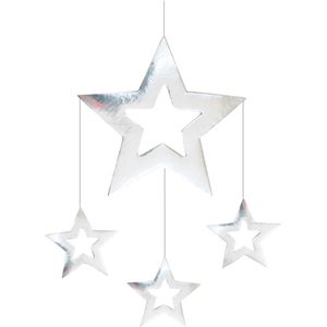 Kerst sterren hangdecoratie zilver 60 x 45 cm - Hangdecoratie
