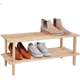 Houten schoenenrek/schoenenstandaard 2-laags 74 x 26 x 29,5 cm - Schoenenrekken