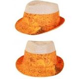 2x stuks Carnaval verkleed set hoed en stropdas in BIER thema print - Verkleedhoofddeksels