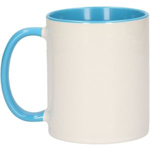 Wit met lichtblauwe blanco mok - onbedrukte koffiemok