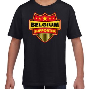 Belgie / Belgium schild supporter  t-shirt zwart voor kinderen - Feestshirts