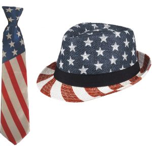 USA/Amerika verkleed thema set hoed en stropdas volwassenen - Verkleedhoofddeksels