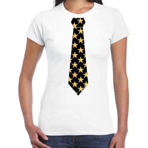 Thema/verkleed feest stropdas t-shirt sterretjes voor dames - wit - Feestshirts