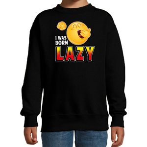 Funny emoticon sweater I was born lazy zwart kids - Feesttruien
