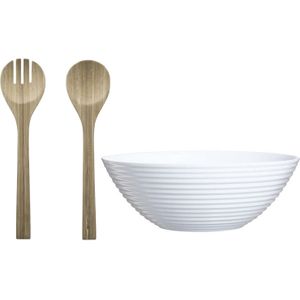 Luminarc Slakom/serveerschaal wit - bamboe slacouvert - Glas - D27cm