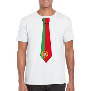 Wit t-shirt met Portugal vlag stropdas heren - Feestshirts