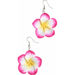 Oorbellen met roze tropische bloemen - Verkleedsieraden