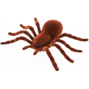 Nep spin 18 cm - bruin - velvet/fluweel tarantula - Horror/griezel thema decoratie beestjes - Feestdecoratievoorwerp
