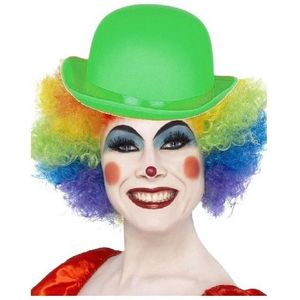 Clown verkleed set gekleurde pruik met bolhoed groen - Verkleedpruiken