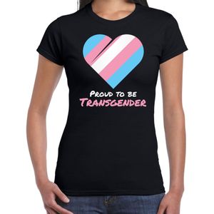 Proud to be transgender pride vlag hartje / LHBT t-shirt zwart voor dames - Feestshirts