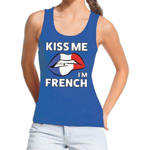 Kiss me I am French tanktop / mouwloos shirt blauw dames - Feestshirts