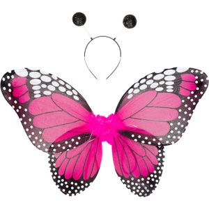 Vlinder verkleed set - vleugels/toverstafje/diadeem - lichtroze - kinderen - carnaval accessoires - Verkleedattributen