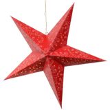 Decoris verlichte kerststerren - 2x - rood - 60 cm - papier - op batterijen