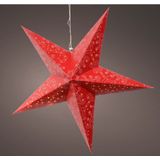 Decoris verlichte kerststerren - 2x - rood - 60 cm - papier - op batterijen