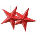 Decoris verlichte kerststerren - 2x - rood - 60 cm - papier - op batterijen