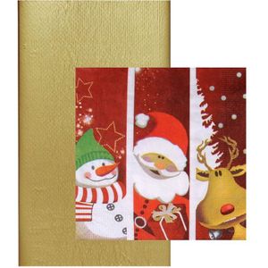 Papieren tafelkleed/tafellaken goud inclusief kerst servetten - Feesttafelkleden