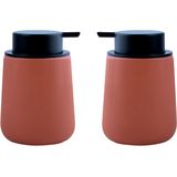 MSV Zeeppompje/dispenser Malmo - 2x - Keramiek - terracotta/zilver - 8,5 x 12 cm - 300 ml