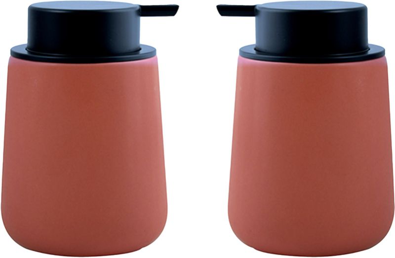 MSV Zeeppompje/dispenser Malmo - 2x - Keramiek - terracotta/zilver - 8,5 x 12 cm - 300 ml