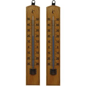Lifetime Garden 2x stuks thermometer voor buiten hout 20 x 4 cm - Buitenthermometers