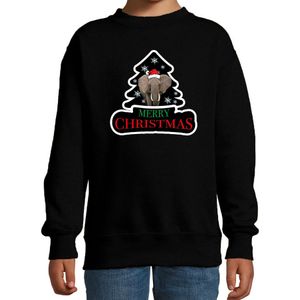 Dieren kersttrui olifant zwart kinderen - Foute olifanten kerstsweater - kerst truien kind