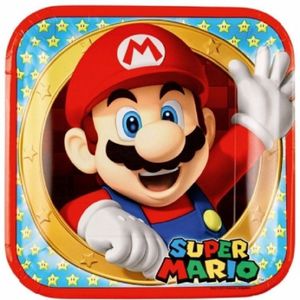 16x stuks Super Mario thema verjaardag bordjes - Feestbordjes