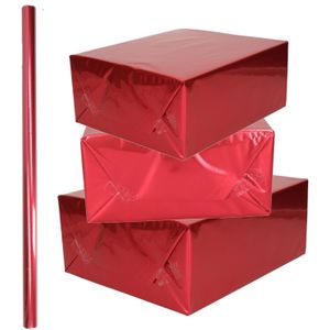 1x Rollen inpakpapier / cadeaufolie metallic rood 200 x 70 cm - Kaftpapier