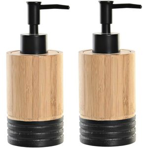 Items Zeeppompje/dispenser - 2x stuks - bruin/zwart - bamboe - 7x17 cm