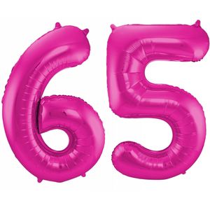 Cijfer ballonnen opblaas - Verjaardag versiering 65 jaar - 85 cm roze - Ballonnen