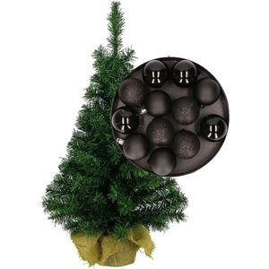Mini kerstboom/kunst kerstboom H75 cm inclusief kerstballen zwart - Kunstkerstboom
