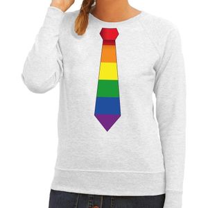 Gay pride regenboog stropdas sweater grijs voor dames  - Feesttruien