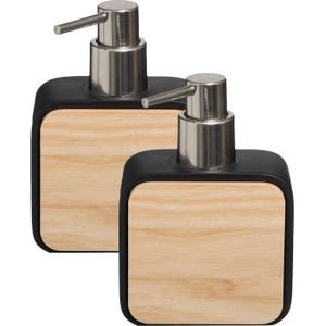 5Five zeeppompje/zeepdispenser - 2x - zwart - 10 x 15 cm - 200 ml - bamboe/kunststeen - badkamer