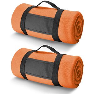 2x Fleece Dekens/Plaids Oranje met Afneembaar Handvat 150 X 120 cm  - Fleecedekens