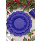 Feestbordjes met schulprand - 24x - marine blauw  - rond - karton - 27cm - Feestbordjes