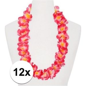 12x Roze/oranje feest hawaii kransens - Verkleedkransen