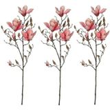 3x Magnolia beverboom kunsttak roze 90 cm - Kunstplanten