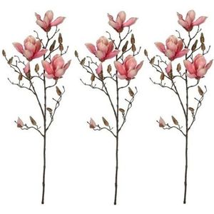 3x Magnolia beverboom kunsttak roze 90 cm - Kunstplanten