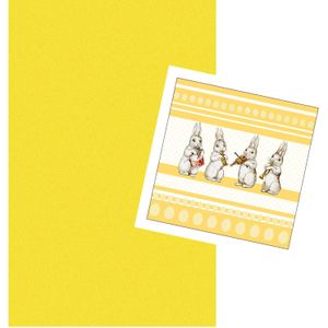 Pasen tafeldecoratie set geel tafelkleed en 20x paas thema servetten met paas decoraties - Feesttafelkleden