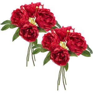 Atmosphera boeket van pioenrozen kunstbloemen - 8 stuks - rood - H30 cm - rode bloemen - Kunstbloemen