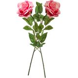 2x Roze rozen Marleen kunstbloemen 63 cm - Kunstbloemen