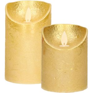 LED kaarsen/stompkaarsen - set 2x - goud - H10 en H12,5 cm - bewegende vlam