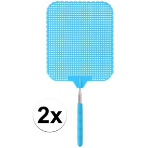 2x Blauwe uitschuifbare vliegenmepper 76 cm