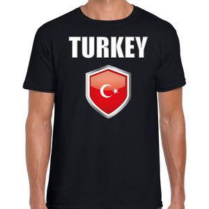 Turkije landen supporter t-shirt met Turkse vlag schild zwart heren - Feestshirts