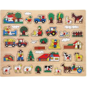 Houten knopjes/noppen puzzel boerderij thema (31 stukjes, 45 x 35 cm)