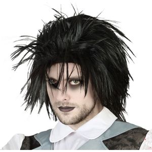 Atosa Halloween/carnaval verkleedpruik half lang haar - zwart - heren - Zombie/Rockstar - Verkleedpruiken