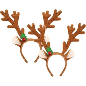 Henbrandt kerst diadeems/haarbanden - 2x - rendier gewei kerstmuts -bruin -30 cm