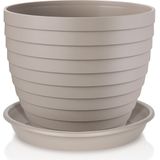 Juypal Plantenschotel - 3x - taupe - kunststof - Dia 15 cm - onderschotel/opvangschaal