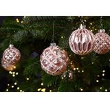 24x Glazen kerstballen roze met goud 8 cm - Kerstbal