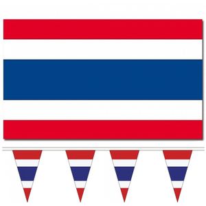 Landen vlaggen versiering set - Thailand - Vlag 90 x 150 cm en vlaggenlijn 5 meter - Vlaggen
