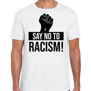 Say no to racism demonstratie / protest t-shirt wit voor heren - Feestshirts